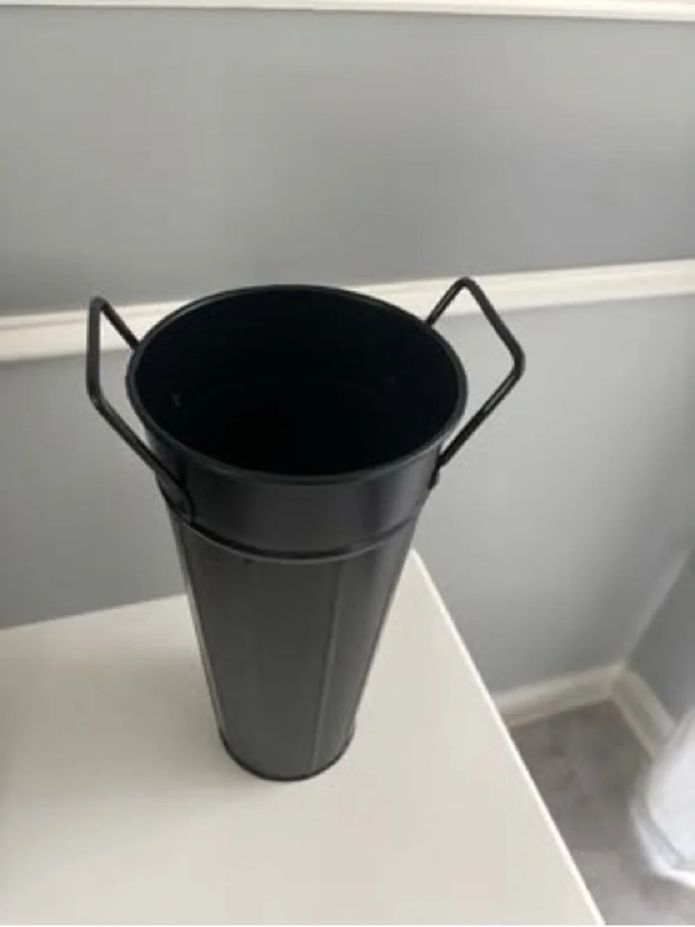 Tall Black Metal Vase with Handles
